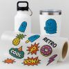 Impresión UV DTF por metro lineal, ejemplos de aplicaciones con calcos UV DTF para personalizar termos, vasos y más.